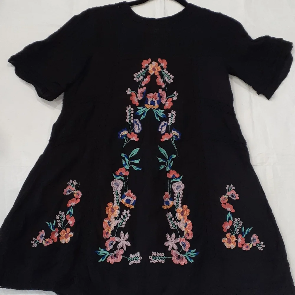 Free people black tunic embroidery floral Boho Festival   top size xs - Picture 6 of 16